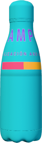 Termo cian con el estampado de Stampo dando la vuelta al cuerpo